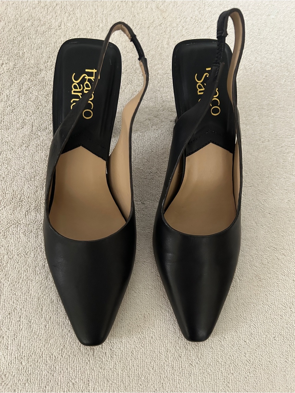 Franco Sarto Black Pointed Leather Slingback Heels